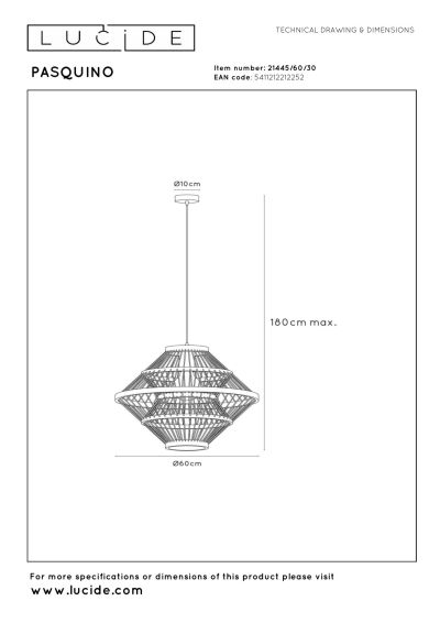 Lucide PASQUINO - Pendant light - Ø 60 cm - 1xE27 - Black